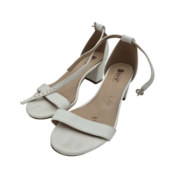 Idifu Womens Low Block Heel Sandals White Ankle Strap Open Toe Size 7 - Picture 1 of 9